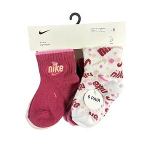 Nike Girls Pink & White Heart Ankle Socks - 6 Pack 12-24 Months new